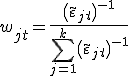 w_{jt}=\frac{\bigl(\tilde\vareps_{jt}\bigr)^{-1}}{\sum_{j=1}^k\bigl(\tilde\vareps_{jt}\bigr)^{-1}}
